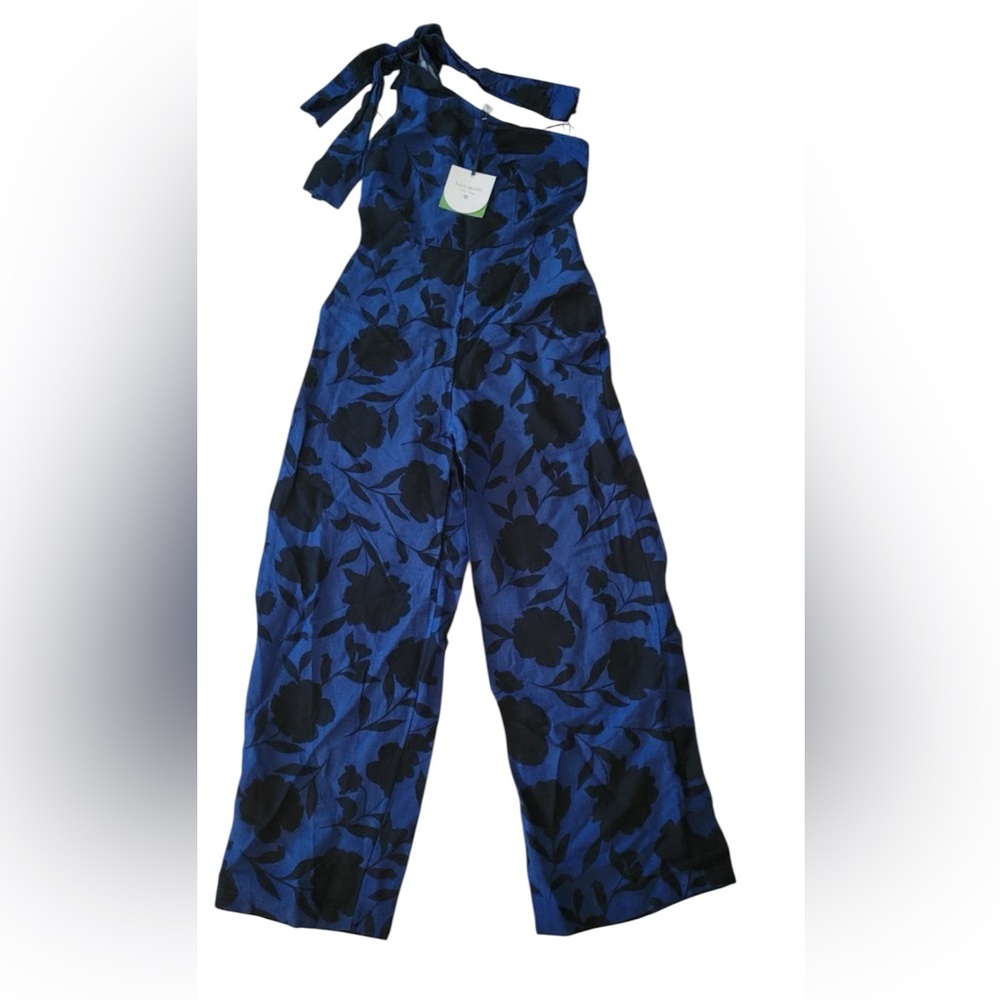KATE SPADE  Women’s Plus 17 Blue Floral One Shoulder Wide Leg Jumpsuit Elegant
